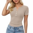 thumbnail image 2 of Womens Tops Short Sleeve Button V-Neck T Shirts Slim Stretchy Going Out Top for Women Gifts for Mom, 2 of 6