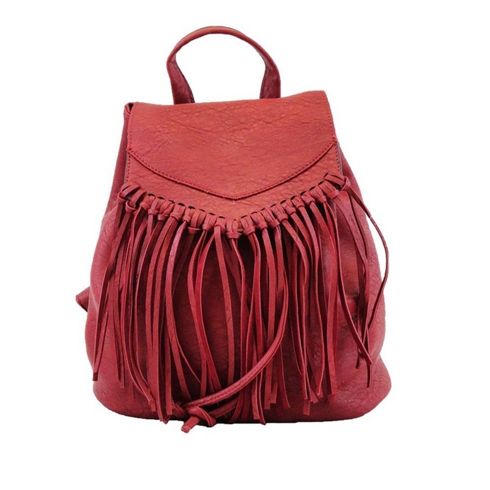 red faux leather backpack