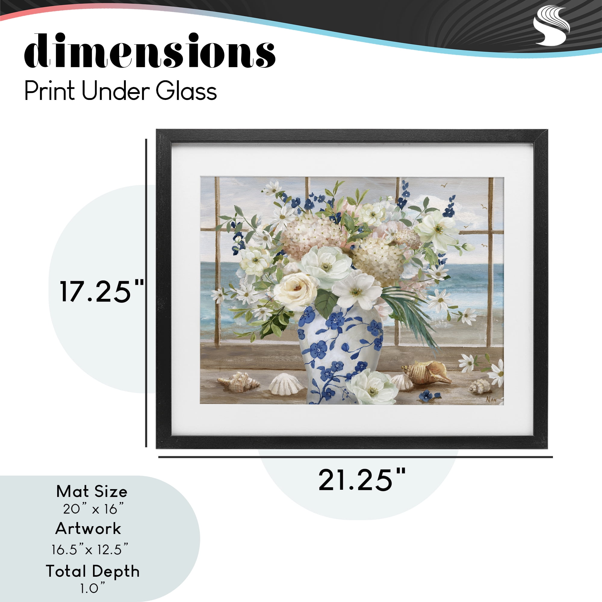 Stupell Industries Seashells & Flowers Windowsill Black Framed Print Under Glass, design by Nan