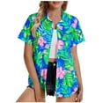 thumbnail image 2 of Horkkom Button Down Shirts for Women Plus Size Floral Print V Neck Short Sleeve Cardigan Summer Casual Hawaiian Shirts Green 5XL, 2 of 5