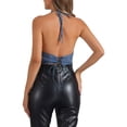 thumbnail image 3 of INSPIRAR CHIC Top de Cami de Mujer con Cuello Halter Brillante y Drapado, Sin Espalda, para Club, Talla S Azul, 3 of 6