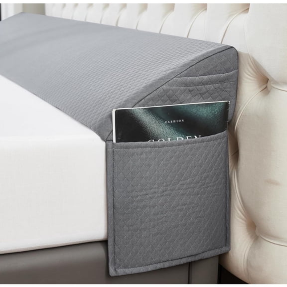 Bed Wedge Pillow Headboard with 2 Storage Pockets - Soft Hypoallergenic Foam Gap Filler, Removable Machine-Washable Cover - Enhanced for Hands-Free Reading Comfort, Ergonomic TV Viewing & Cozy Sleep,