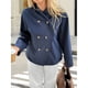 thumbnail image 5 of Gabardina Corta para Mujer, Abrigo Holgado de Larga con Solapa y Doble Botonadura, Ropa de Abrigo de Moda Azul Marino XL, 5 of 7