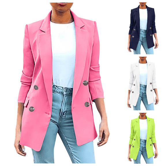 Lovzfmll Blazers for Women, Solid Color Notched Collar Blazer, Office Slim Fit Suit Jacket, Fall Winter Clothing