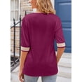 thumbnail image 6 of Sexy Dance Women's V Neck Blouse Half Sleeve Shirts Satin Loose Solid Color Tops Short Sleeve Pullover T Shirt 3/4 Sleeve Tunic Blouse Red S, 6 of 7
