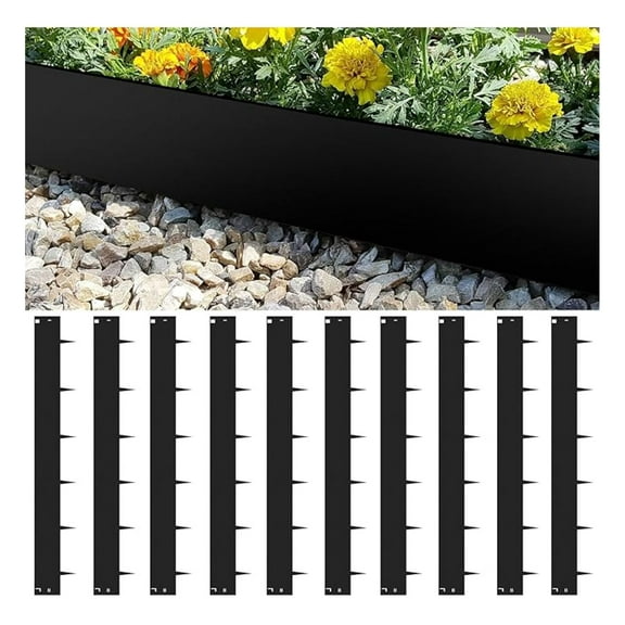 Steel Landscape Edging 32ft, 6in Black Metal Garden Border - 10 Pack Bendable Lawn Edging for Yard, Pathway, Flower Beds