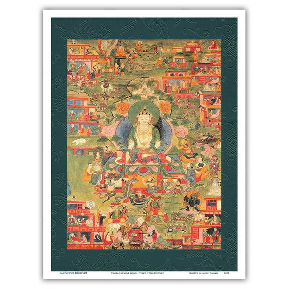 Tonpa Shenrab Miwo - Founder of Bön in the Human World - Vintage Tibetan Thangka Buddhist Painting - Tibet, 19th Century - Master Art Print (Unframed) 9in x 12in