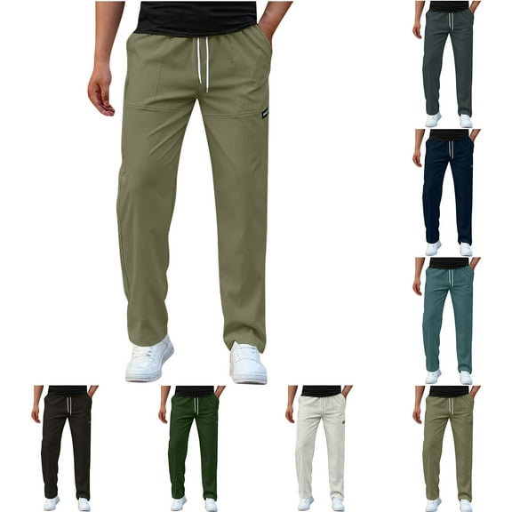 safuny Men's Athletic Pants Drawstring Solid Color Straight Leg Trousers Big&Tall Activewear Loose Cargos Sweatpants Pockets Casual Pants Sports Workout Pants Green L
