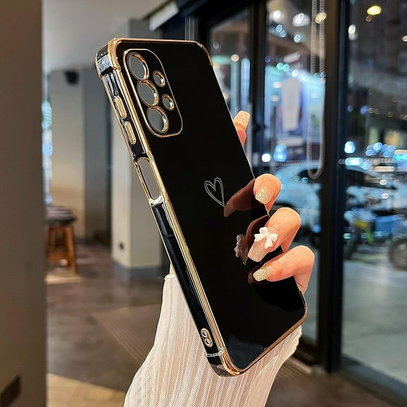 Samsung Galaxy A23 6.6" Case,Cute Plating Edge Love Hearts Pattern with Camera Lens Protection Phone Cover for Galaxy A23 4G/5G,Black