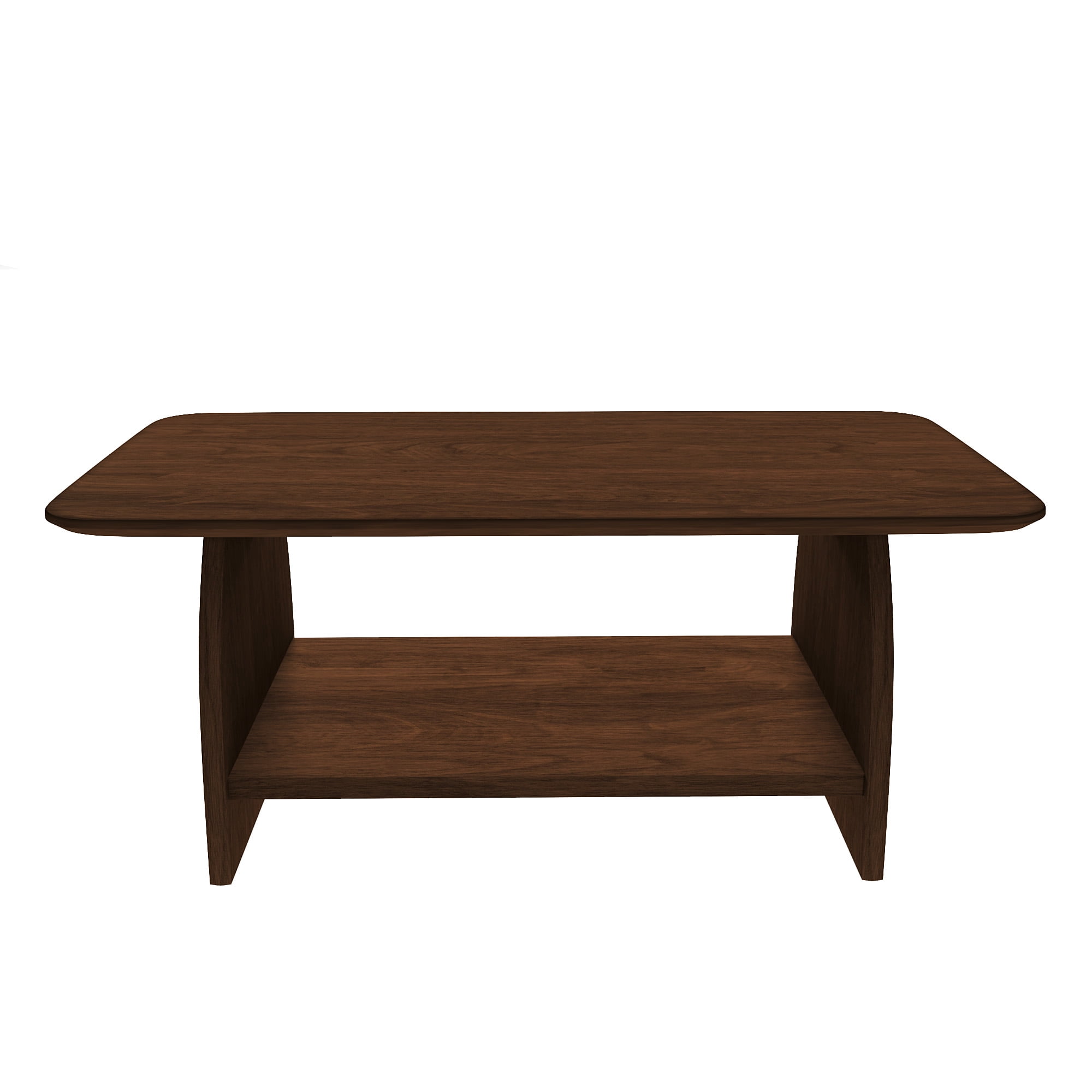 FFZ 47 inch Modern Minimalist Coffee Table with Storage Shelf and Rounded Design, Wood