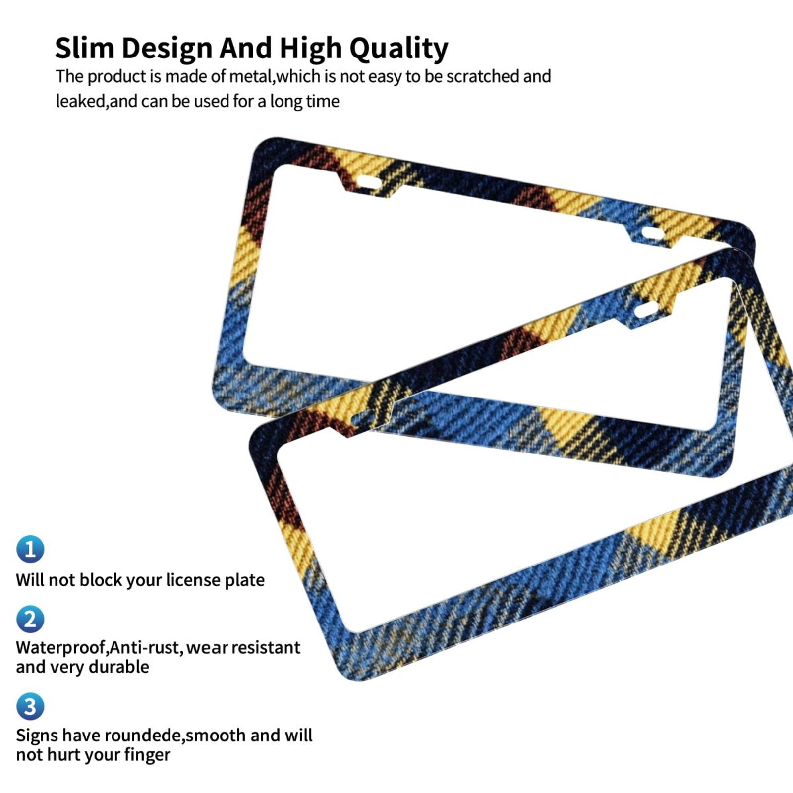 License Plate Frame With Screw Caps 2 Pack Car Plate Frame Front And Rear Rust-Proof Universal Car Tag Holder Argyle Plaid Cornflowerblue_2