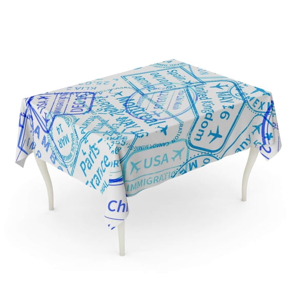 LADDKE Many Blue International Travel Visa Rubber Stamps Imprints Tablecloth Table Desk Cover Home Party Decor 60x84 inch