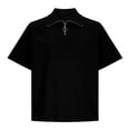 thumbnail image 3 of LEKWK Mens Shirt Quarter Zip Short Sleeve Casual Shirts Ribbed Knit Textured Collared Pullover Casual Loose Fit Golf Shirts Lightweight Summer Daily Tops Black L, 3 of 5