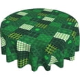 thumbnail image 1 of St. Patricks Day Tablecloth Round 60Inch Spring Clover Shamrock Print Table Cloth Cover with Green Black Buffalo Checkered Plaids Reusable Heat Resistance for Kitchen Dining Holiday Decor, 1 of 6