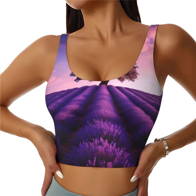 Balery Lavender Field Sunset Sujetadores deportivos con espalda cruzada para mujer, acolchados, sin costuras, de alto impacto, ideales para yoga, gimnasio, entrenamiento y fitness.-Small