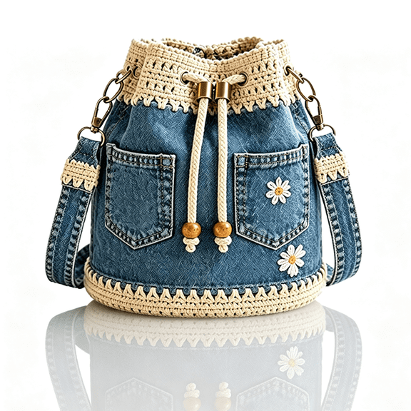 Bucket Bags for Women,Denim Bucket Bag Drawstring Crossbody Bag,Adjustable Strap Shoulder Bag for Daily Tra,Suitable for All Occasions