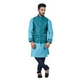 thumbnail image 1 of Indian Traditional Silk Lagoon Blue Sherwani Kurta Set with Celadon Green Jacket for Men, 1 of 6