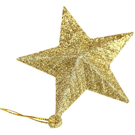 6Pack of Christmas Tree Decorations  Star Hanging Ornaments Gold