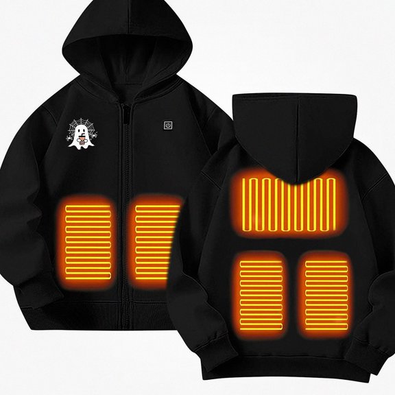 DJDLJWCJ Boys Heated Hood Jacket USB Charging Heated Jacket Casual Printed Winter Warm Coat Black Size 11