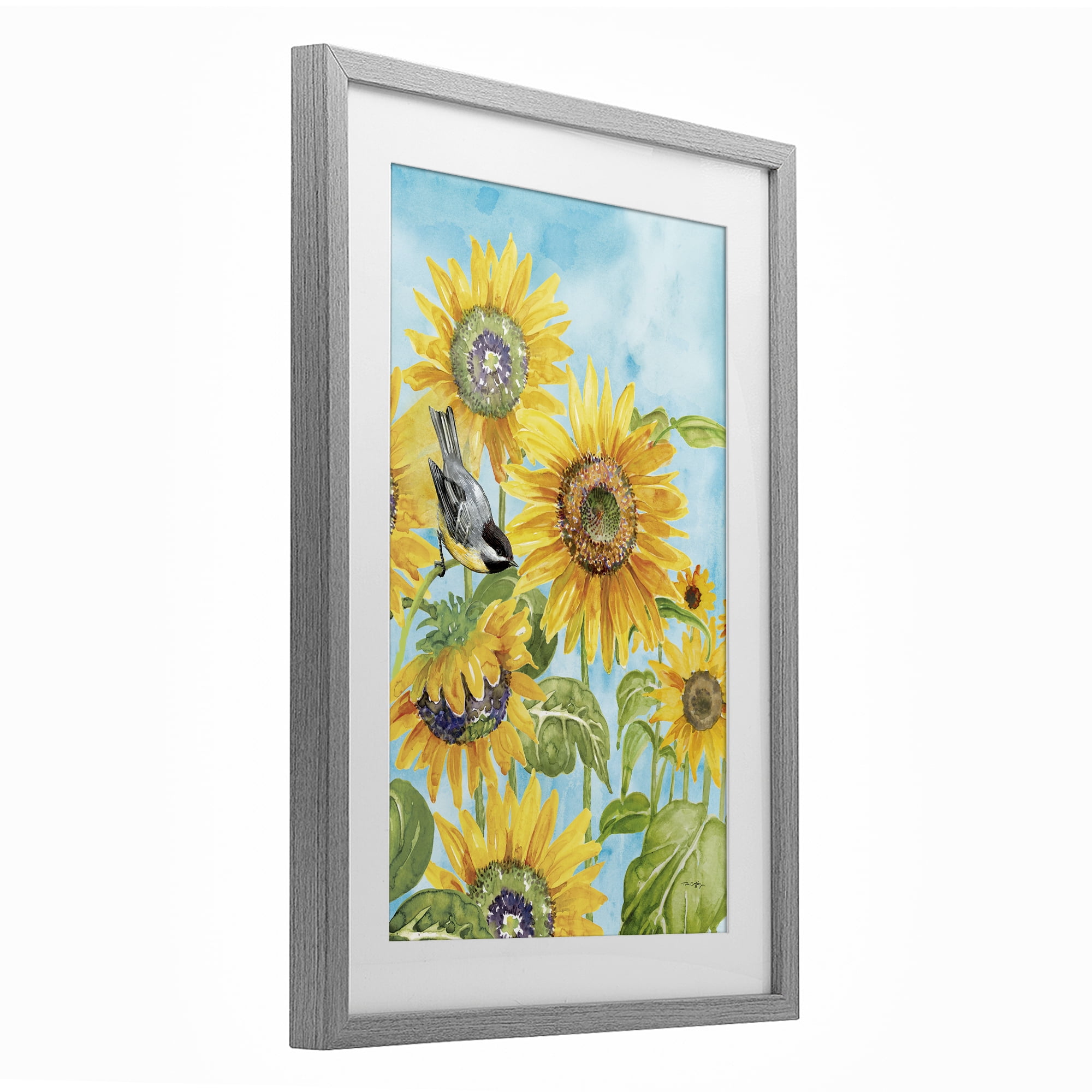 Stupell Industries Sunflower Honey Bird Gray Framed Print Under Glass, design by Tim Coffey