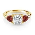 thumbnail image 2 of Gem Stone King 18K Yellow Gold Plated Silver White Moissanite and Red Garnet 3 Stone Engagement Ring for Women (2.78 Cttw, Gemstone Birthstone, Available in Size 5, 6, 7, 8, 9), 2 of 3
