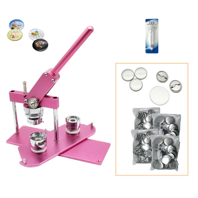 ChiButtons Kit 32mm (1 1/4") Button Maker Badge Press Machine-B400 + 32mm Round Die Moulds + 200 set Pin Button Components + Adjustable Circle Cutter (Pink-New)…