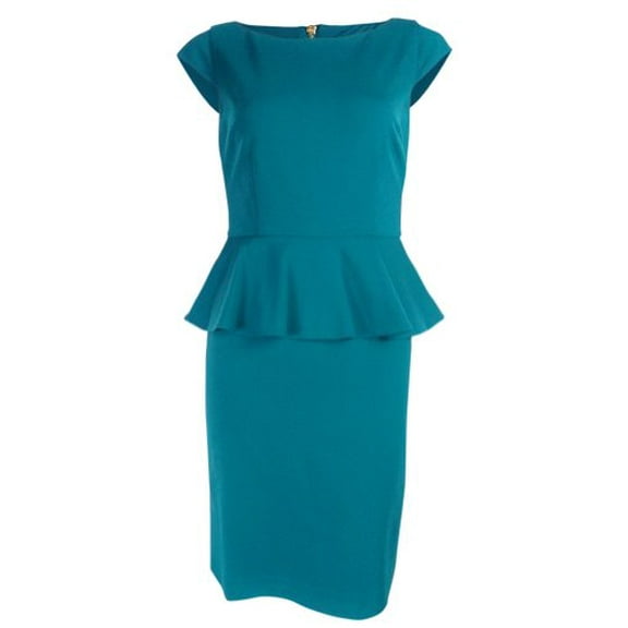 Adrianna Papell Women's Ponte Peplum Sheath Dress (4P, Teal)