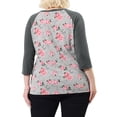 thumbnail image 3 of Unique Bargains Women's Plus Size Floral Tops Round Neck 3/4 Sleeves Modern Color Blouse, 3 of 6