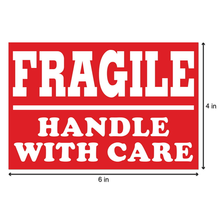 Fragile Handle with Care Stickers (6 x 4 inch, 300 Stickers per Roll, Red)  for Shipping & Mailing 