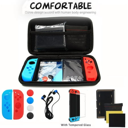 Nintendo Switch Case 13 in 1 Starter Kit Carring Bag with 24 Game Cartridges Protective Hard Shell Tempered Glass Game Earphone for Nintendo;Hard Shell Switch Console & (Best Switch Game Case)