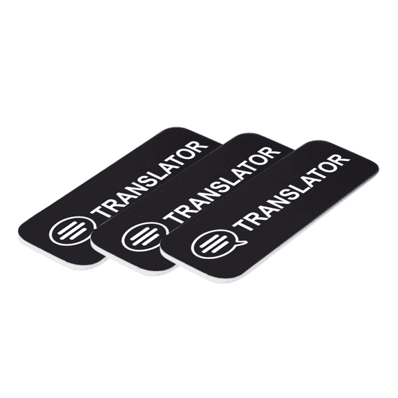 Translator 1 x 3" Name Tag/Badge, Black, (3 Pack)