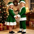 thumbnail image 2 of CUZIBR Kids Christmas Santa Claus Costume Girl 2 PC Outfits Dresses And Hat Set Long Sleeve Peter Pan Collar Soft Photo Shoot Wear,Green,3-4 Years, 2 of 8