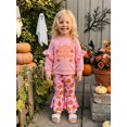 thumbnail image 5 of RUINIXCW Toddler Baby Girls Halloween Outfit Infant Baby Girls Fall Winter Clothes Cute Ghost Pumpkin Print Ruffled Long Sleeve Sweatshirt Top with Flare Pants Bell Bottom Set, 5 of 9