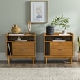 thumbnail image 3 of Walker Edison Mid-Century Modern 2-Drawer Wood Nightstand, Set of 2, Caramel, 3 of 10