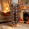 thumbnail image 2 of Men's Halloween Pajama Pants, Gradient Bat Print Drawstring Joggers with Pockets, Tapered Cuffed Soft Holiday Sleep Pants for Men Earthy Yellow B S, 2 of 7
