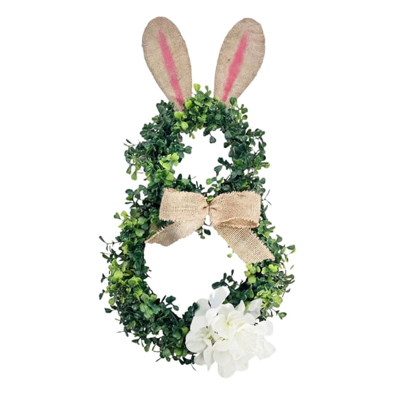 Aximioll Easter Bunny Wreath 17.71In, Greenery on Vine Base, Easter Wreath Decor for Front Door Wall Entryway Mantel