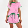 thumbnail image 4 of BOMYJESK Skort Sets for Women Casual Color Block Short Sleeve Shirts Loose Wide Leg Skort Workout Lounge Matching Set Fall Pink XL, 4 of 4