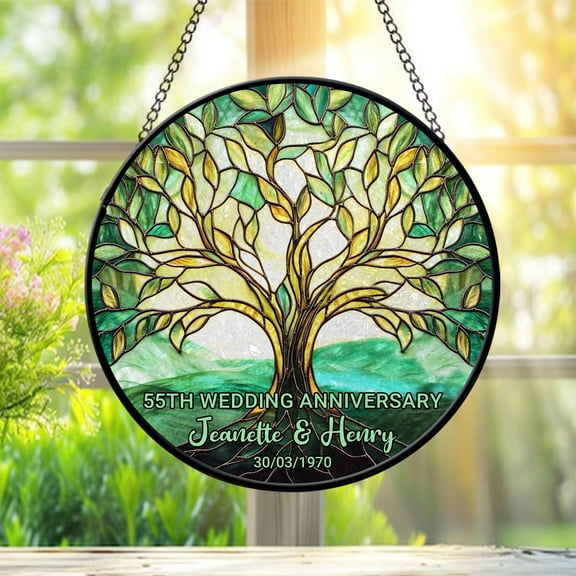 Personalized 55th Emerald Wedding Anniversary Suncatcher, 55th Anniversary Keepsake Window Hangings, Gift for Couple, Husband and Wife gift