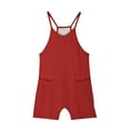 thumbnail image 6 of LNWUY Girls Summer Solid Color Sleeveless Adjustable Strap Short Pants Jumpsuit Casual Fashion Romper with Pockets Red 7 Years, 6 of 8