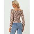 thumbnail image 4 of Blusa con estampado floral de manga larga con cuello halter entrecruzado para mujer Rosa M, 4 of 5