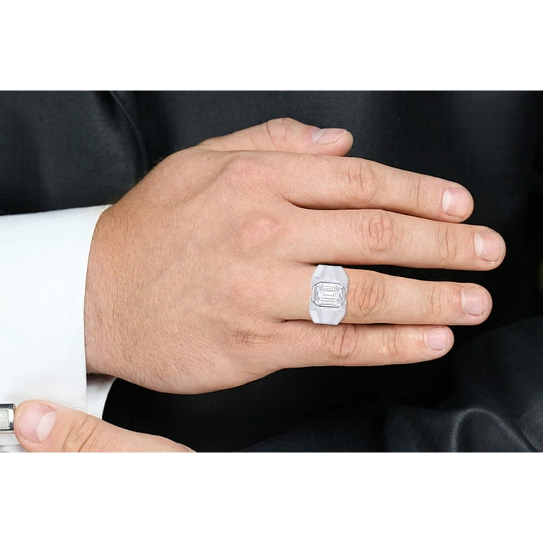 AFFY 8/10 mm Onyx Bold Solitaire Ring Cubic Zirconia In 14K White