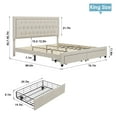 thumbnail image 2 of Homfa King Size Bed Frame with Storage, Linen Upholstered Platform Bed with 2 Storage Drawers & Adjustable Button Headboard, Beige, 2 of 10
