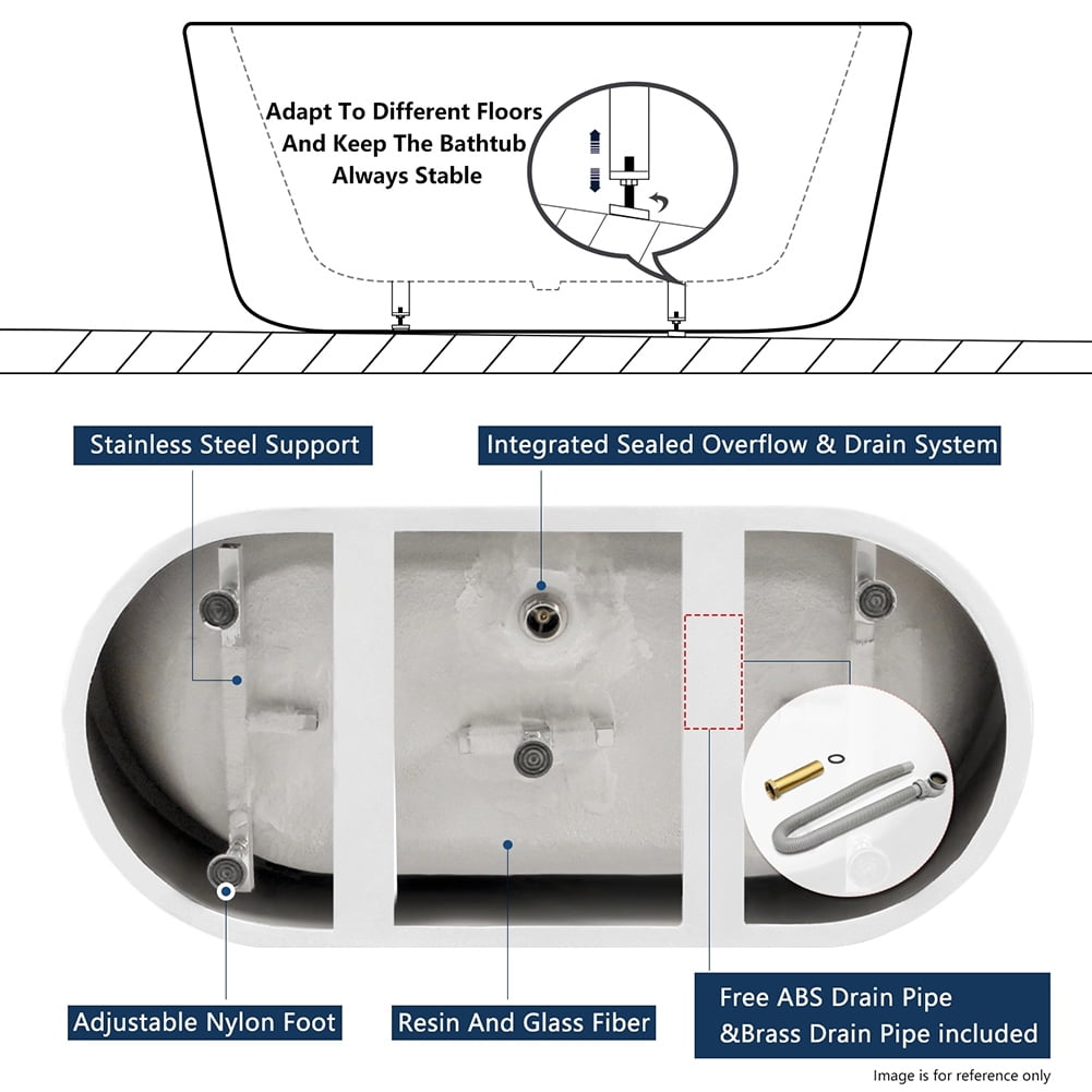 Kepooman 59" Classic Oval Shape Acrylic Soaking Bathtub with Brushed Nickel Drain & Overflow Hole Kepooman 59" Classic Oval Shape Acrylic Soaking Bathtub with Brushed Nickel Drain & Overflow Hole