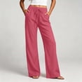 thumbnail image 6 of Wlynlyn Women's Wide Leg Pants Summer Cotton Linen Loose Casual Vacation Palazzo Trousers with Pockets Spring Clothes(Medium,Watermelon Red), 6 of 9