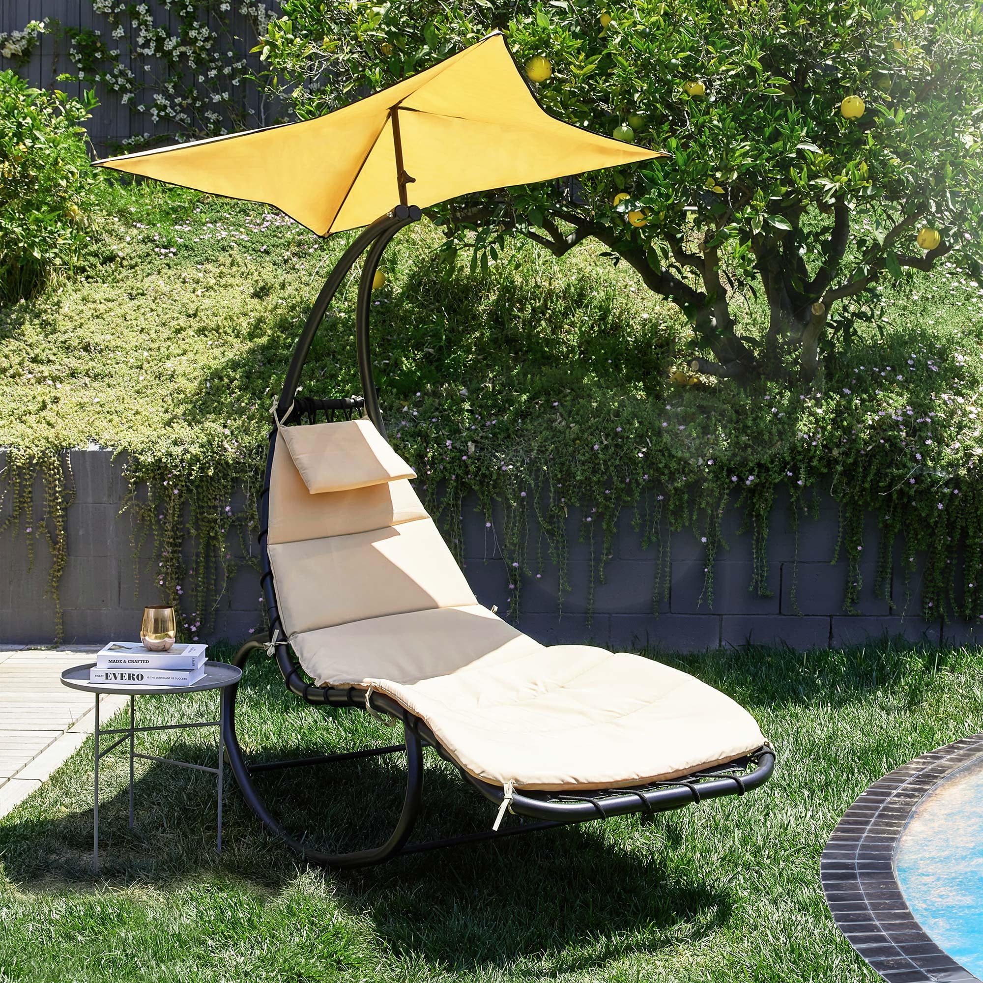 Swing Hammock Hanging Chaise Lounger Chair Seat Sun Garden Beach Canopy Cushion 