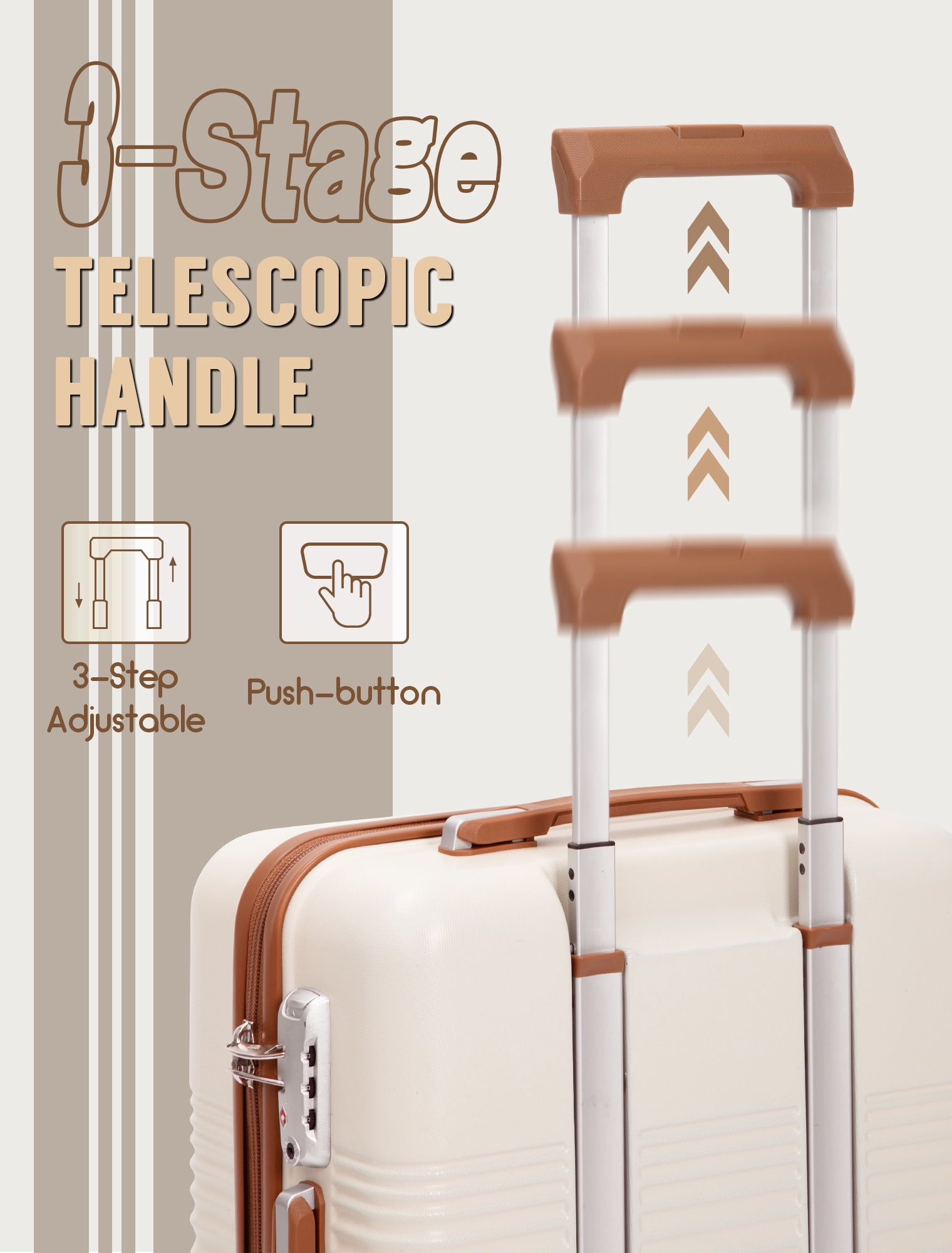 Concepten 5-Piece Luggage Set ABS Hardshell Suitcase with TSA Lock（20"Carry-On and 24" Travel Suitcase、28"Checked Luggage)-Beige