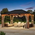 thumbnail image 3 of Modern Shade Tranquil Grove 12'x16' Hardtop Gazebo, Cedar Frame, Steel Roof, Netting, Curtains, Brown Outdoor, 3 of 8