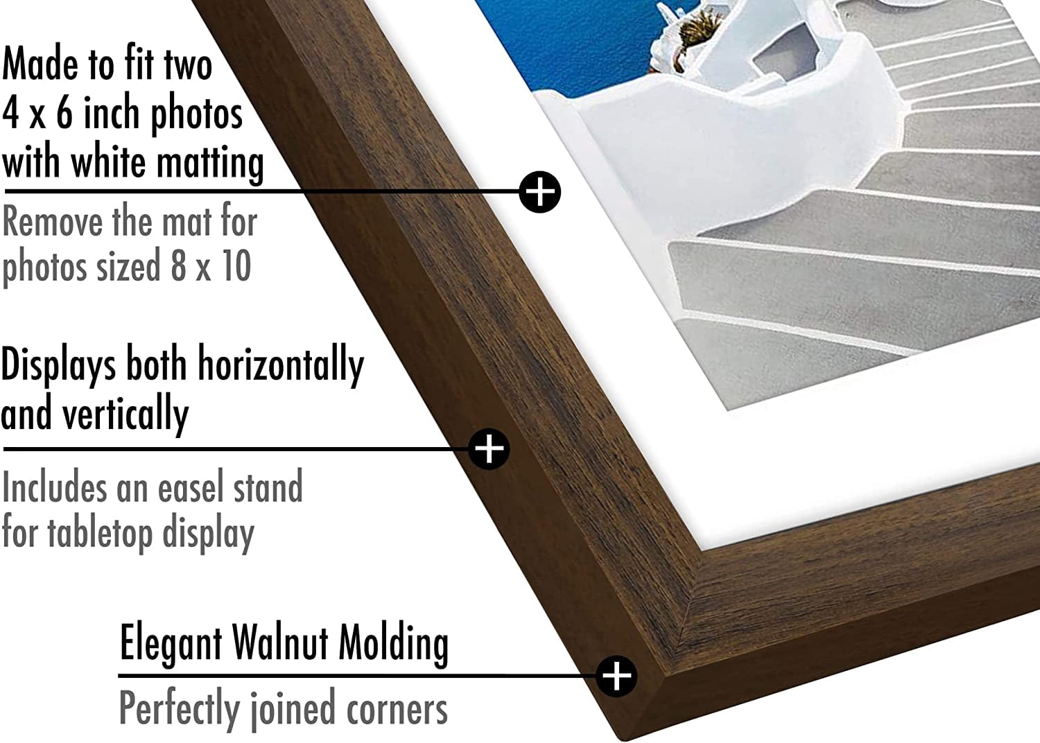 Americanflat 8x10 Double Picture Frame in Walnut - Composite Wood with Shatter Resistant Glass - Horizontal and Vertical Formats for Wall and Tabletop