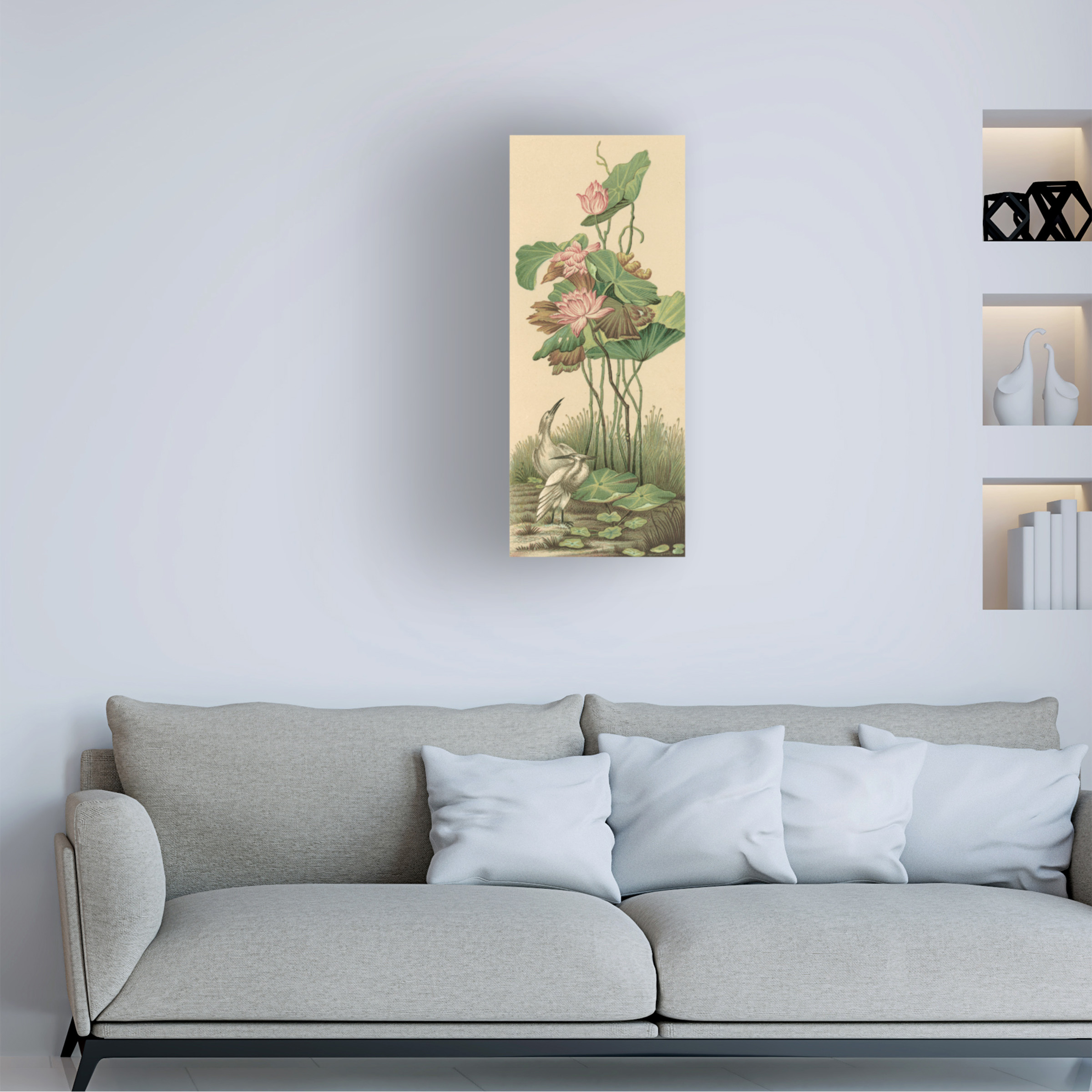 Trademark Fine Art Racinet Crane And Lotus Panel I Canvas Wall Art - 14x32