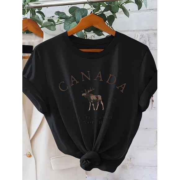 Vintage Canada Moose Badge Souvenir North American Unisex T-Shirt V183, up to Size 5XL